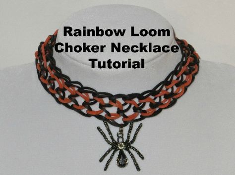 Rainbow Loom Choker Necklace Tutorial Loom Choker, Loom Bands Designs, Crazy Loom, Fun Loom, Rainbow Loom Tutorials, Loom Necklace, Rainbow Loom Rubber Bands, Rainbow Loom Creations, Rainbow Loom Patterns