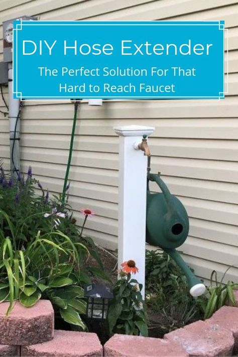 Do you have a outside faucet that's hard to reach? Here is a way to extend that water source and add a landscaping element. diy | outdoor | backyard | faucet | diy faucet | faucet extender | hose | hose issues | watering | diy water issues #ad Diy Faucet, Yard Hacks, Water Issues, Faucet Extender, Water Source, Hose Holder, Diy Water, Side Garden, Outdoor Diy Projects