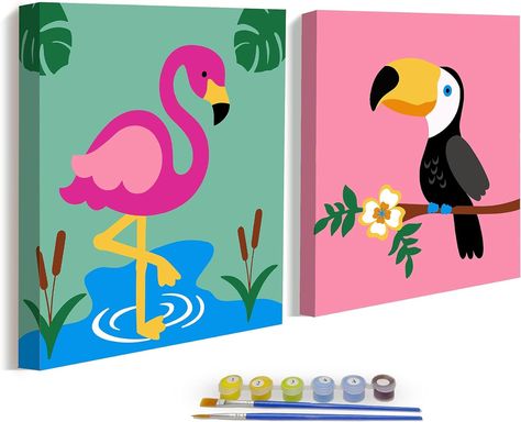 Amazon.com: 2-Pack Easy Paint by Numbers Kits for Kids, DIY Oil Painting for Children Seniors Beginners, Framed Pre Drawn Canvas Painting Craft Set, Color According to Numbers 8x8 inch (Tropical) : Toys & Games Acrylic Painting Canvas For Beginners, Kids Canvas Art Ideas Easy, Canvas Ideas For Kids, Easy Canvas Painting For Kids, Kids Painting Ideas On Canvas, Canvas Painting Ideas For Kids, Painting For Children, Canvas Painting For Kids, Acrylic Painting For Kids