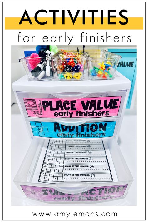 Teaching Aids For Maths, Math Early Finishers, Early Finisher Activities, 2nd Grade Class, Amy Lemons, Fast Finisher Activities, School Goals, Early Finishers Activities, Math Lesson Plans