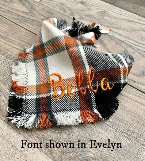 Fall Tartan Plaid Personalized Dog Bandana SOFT Tie On Accessory Frayed Fringe Embroidered Custom Name Burnt Orange Gray Cream Black Paracord Leash, Dog Bandana Diy, Bandanas Diy, Dog Accesories, Velvet Dog Collar, Puppy Bandana, Plaid Dog Bandana, Leather Dog Leash, Girl Dog Collars