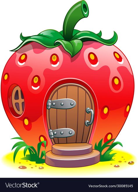 Strawberry House, Drawing Pictures For Kids, Cartoon Strawberry, House Cartoon, Drawing Programs, Cartoon Clip, School Wall Art, Valentines Art, House Drawing