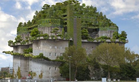 WWII German bunker adds "green mountain" on top in radical repurposing Flak Tower, Saint Gobain, Underground Bunker, St Pauli, Air Raid, Hard Rock Hotel, Rooftop Garden, Design Hotel, City Garden