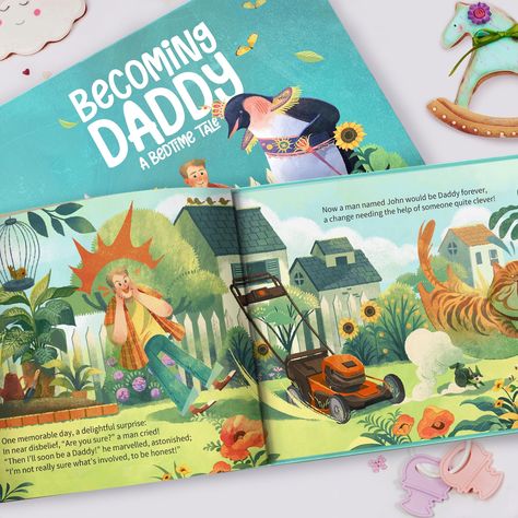 Personalised 'Becoming Daddy' Keepsake Book Kids Book Design, Adventure Illustration, Layout Illustration, Book Illustration Layout, رسم كاريكاتير, Story Kids, Book Illustration Design, Story Books Illustrations, 동화 삽화