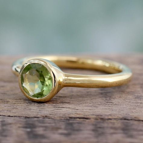 UNICEF Market | Peridot Solitaire Ring in Gold Vermeil from India Jewelry - Verdant Nature Walmart Jewelry, Sterling Silver Promise Rings, Handmade Gold Jewellery, Real Gold Jewelry, Fine Silver Jewelry, Indian Jewelry Sets, India Jewelry, Jewelry Fashion Trends, Peridot Ring