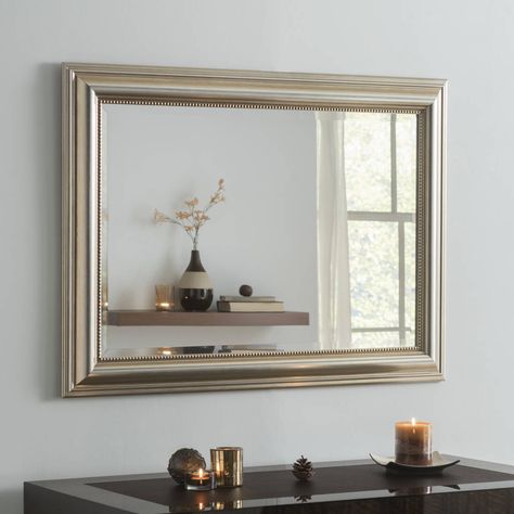 Franz Rectangular Mirror Gold Or Champagne Silver Leaf Silver Framed Mirror, Beveled Edge Mirror, Beaded Mirror, Overmantle Mirror, Silver Wall Mirror, Mirror Crafts, Full Length Mirror Wall, Bead Frame, Living Room Mirrors