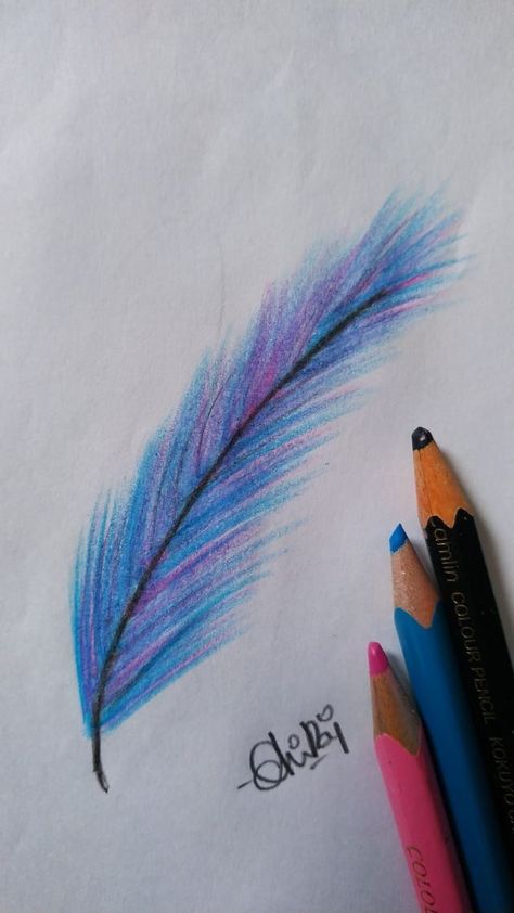 Colour Pencil Sketch For Beginners, Feathers Drawing Simple, Colourful Feather Drawing, Easy Drawings Using Colour Pencils, Colored Pencil Art Drawings Easy, Simple Art With Color Pencils, Unique Drawing Ideas Easy, Pencil Sketching Easy, What To Draw With Colored Pencils Easy