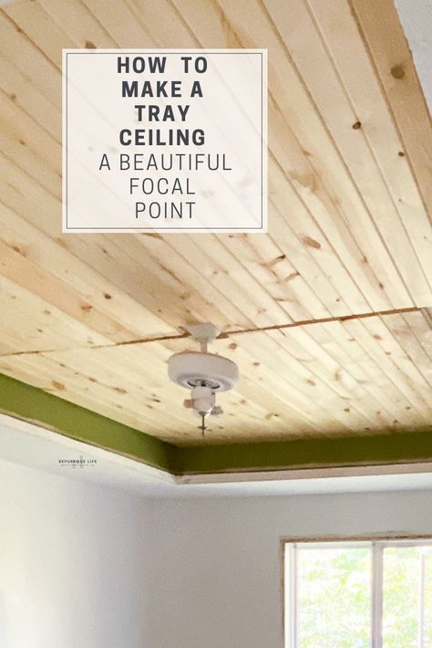 Looking for ideas to turn your tray ceiling into a focal point? By simply adding beams and carsiding, you can change the look of an entire bedroom, family room, kitchen, etc. Check out this post for a full DIY tutorial on how to turn your tray ceiling into a statement. Wallpaper Tray Ceiling, Tray Ceiling Ideas Bedroom, Modern Tray Ceiling, Wood Tray Ceiling, Accent Ceiling Ideas, Bedroom Tray Ceiling, Tray Ceiling Bedroom, Bedroom With Tray Ceiling, Tray Ceiling Ideas