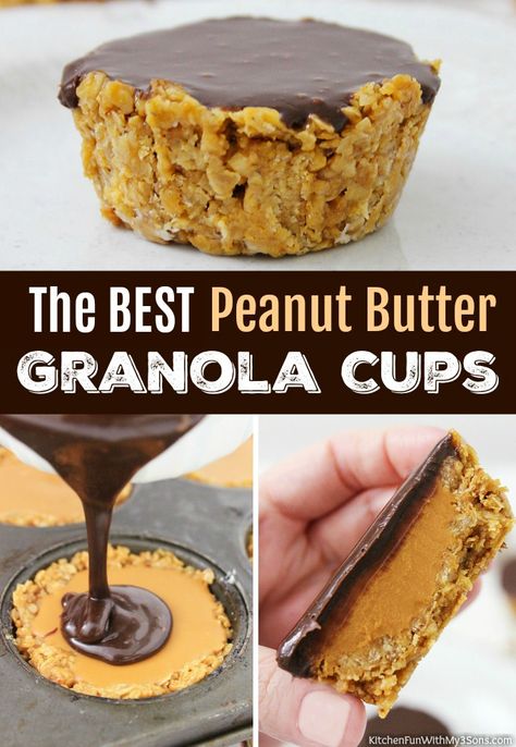 Granola Cups With Peanut Butter, Breakfast Granola Cups, Easy To Make Food, Granola Cups, Peanut Butter Oatmeal Bars, Chocolate Peanut Butter Brownies, Chocolate Ganache Recipe, Baked Oatmeal Cups, Chocolate Peanut Butter Pie