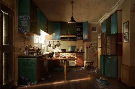 The Last Of Us Series, Perspective Drawing Lessons, Bg Design, Messy Kitchen, Landscape Concept, Messy Room, Kitchen Concepts, Mood Light, Last Of Us