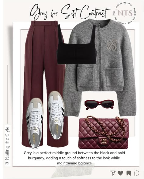 ✨ 4 ways to style burgundy trousers with cardigans✨ Swipe to see how to style these trousers in 4 looks. What’s your favourite? Let me know in the comments👇💬 and share these styling tips with friends 🗣️ ✨Available items and some alternatives will be linked in stories and in September highlights✨ . . . . . #nailingthestyle #outfitoftheday #outfitinspiration #outfitinspo #fashionblogger #virtualstylist #outfitideas #stylingtips #wardrobestaples #effortlesschic #FashionInspo #CasualChic #Fall... Burgundy Trouser Outfit Women, How To Style Burgundy Pants, Burgundy Sweatpants Outfit, Burgundy Trousers Outfit, Outfit Bogota, Bordeaux Outfit, Burgundy Pants Outfit, Trousers Outfit Casual, Burgundy Outfits