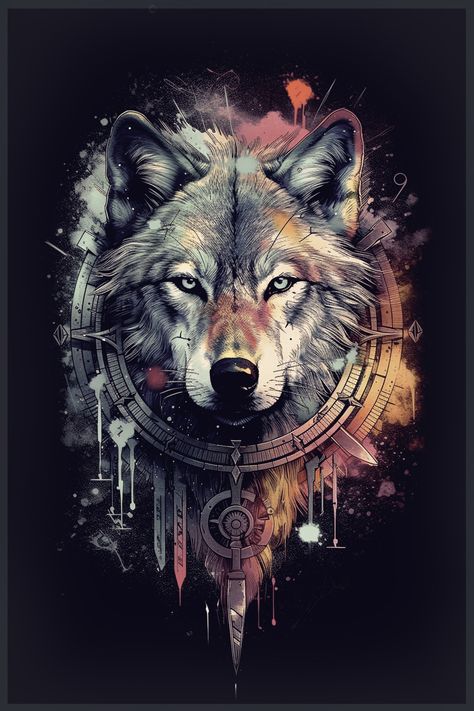 Wolf Face Tattoo, Cool Colorful Backgrounds, Wolf Art Fantasy, Stag Tattoo, Cool Wolf, Mystical Wolf, Wolf Tattoo Sleeve, Full Sleeve Tattoo Design, Adventure Logo