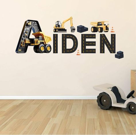 Amazon.com: Construction Truck Name Wall Decal for Kids Room - Personalized Dump Truck Wall Decals - Tractor Wall Decal for Boys - Nursery Wall Decal, Excavator Cement Trucks Unisex Wall Art Mural Vinyl Sticker : Baby Boys Bedroom Construction, Construction Theme Bedroom, Boys Construction Room, Construction Bedroom, Backyard Kids, Truck Names, Wall Art Mural, Backyard Kids Play Area, Bedroom Decals