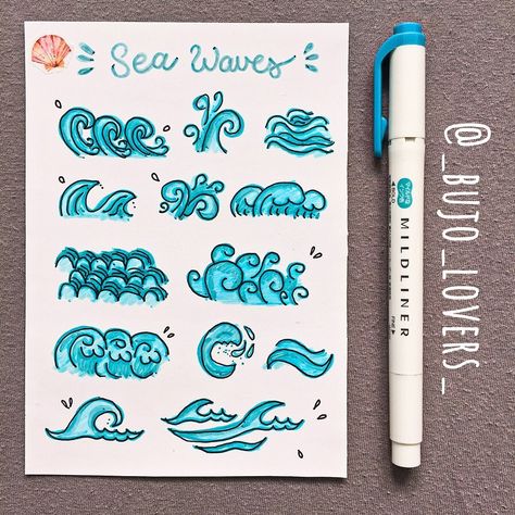 ᗷᑌᒍO & ᗩᖇT IᑎᔕᑭIᖇᗩTIOᑎ on Instagram: “Wave doodle ideas🌊 Which one do you like the most? • Follow @_bujo_lovers_ for more BuJo and art inspirations��🎨💕 • #bujoinspire #stationery…” Waves Doodle Simple, Wave Doodle, Bullet Journel, Bulletin Journal Ideas, Doodle Ideas, Notes Art, Bullet Journal Aesthetic, Art Journal Therapy, Bullet Journal Diy