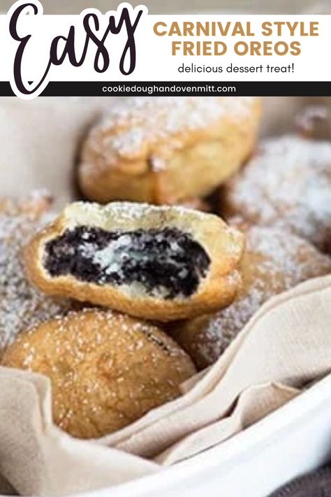 Enjoy Easy Carnival Style Fried Oreos! These crispy, golden treats feature classic Oreos dipped in a sweet batter and fried until golden, perfect for a fun and indulgent dessert the family will love. Homemade Fried Oreos, Homemade Deep Fried Oreos, Homemade Golden Oreos, Easy Deep Fried Oreos, How To Make Fried Oreos, Deep Fried Oreos Recipe, Fried Oreo, Fried Oreos Recipe, Deep Fried Oreo