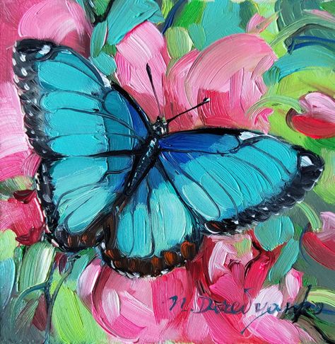 Blue Morpho Butterfly Painting, Butterfly And Flower Painting, Flowers Art Painting, Spatula Painting, Pottery Factory, Painting In Frame, Turquoise Butterfly, Butterfly And Flowers, Butterfly Artwork