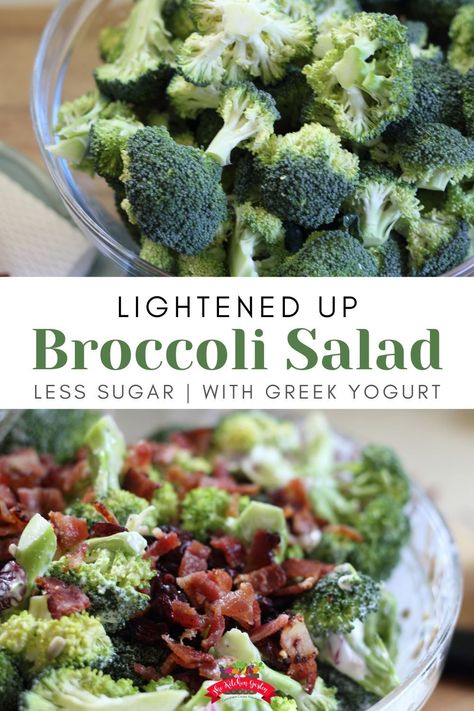 Broccoli salad is a spring and summer favorite with fresh broccoli, crunchy red onion, crispy bacon, and a homemade dressing that ties it all together. This healthier and lighter broccoli salad has less sugar and less mayo than traditional versions but still has all the flavor! Light Broccoli Salad, Healthy Broccoli Salad, Healthy Broccoli, Broccoli Salad Bacon, How To Make Broccoli, Potato Muffins, Broccoli Salad Recipe, Strawberry Spinach, Savory Salads