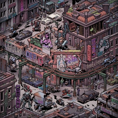 Dynamic Photos, Dieselpunk Art, October Daily, Inktober 2023, Cyberpunk Rpg, Retro Robot, Landscape Sketch, Isometric Art, Isometric Illustration