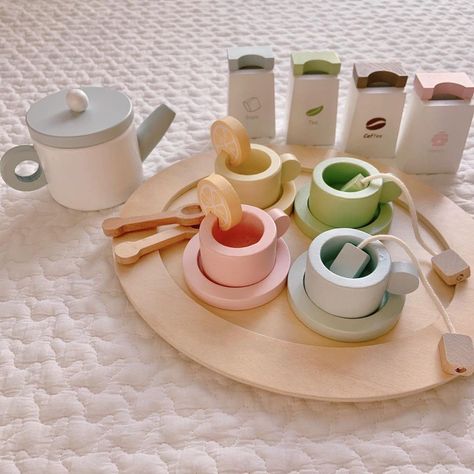 "☕️There's nothing quite like a tea party (at any age!) so we're sure your little host wil love this Wooden Tea Set. This set will encourage your child to create different make-believe scenarios and enhance social skills. ❤️The Wooden Tea Set includes: Teapot Tray Coasters Cups Tea, sugar and honey pots Spoons Lemon slices Tea bags ❤️ This is a customizable toy you can put your words in the middle of the tray If your order includes personalization, enter in the \"add your personalization\" field on the product page. When this field is not visible (old versions app), you can leave your  personalization request in the \"notes to seller\" on the checkout page. 🌸 dimension（as the picture shows） the wooden tray size：10*8.5in the teapot size：5.3*3.0in 🌹Advantage:  ❤️ Strengthen nervous system Tea Set Kids, Toddler Tea Set, Wooden Tea Set, Honey Pots, Toy Tea Set, Sustainable Toys, Learning Toys For Toddlers, Lemon Slices, Baby Toy