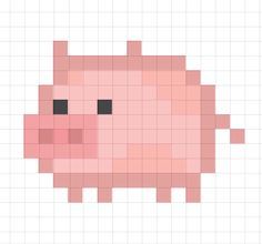 Pig Grid Pattern, Pig Perler Bead Patterns, Pig Pixel Art, Food Pixel Art, Pig Cross Stitch, Pixel Art Animals, Pixel Art Ideas, Easy Pixel Art, Pixel Drawing