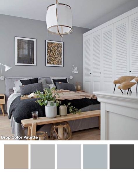 Room Color Combination Bedrooms Grey, Bedroom Grey And Wood, Dark Wood Bedroom Furniture, House Bedroom Ideas, Room Color Combination, Grey Bedroom Decor, Oak Bedroom, Light Grey Walls, Gorgeous Bedrooms