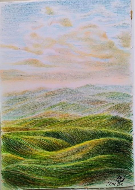 Colour Pencil Art Landscapes, Pencil Colour Painting, Color Pencil Sketch, Color Pencil Illustration, Crayon Drawings, Colored Pencil Artwork, Pencil Painting, Crayon Art, Learn Art