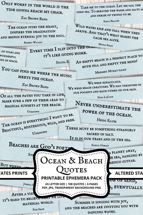 Beach Aesthetic Quotes, Quotes Collage, Journaling Ephemera, Journal Words, Digital Quotes, Collage Projects, Parchment Background, Aesthetic Ocean, Sayings And Phrases