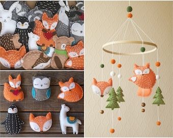 Animal Numbers, Fox Mobile, Nursery Decor Pillows, Nursery Animals, Diy Mobile, Felt Baby, Nursery Mobile, Woodland Nursery Decor, Baby Diy