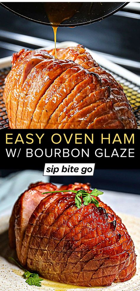 Cooking Ham In Oven, Bourbon Glaze Recipe, Bake A Ham, Oven Baked Ham, Oven Ham, Easy Ham Recipes, Easy Ham Glaze, Smoked Ham Recipe, Ham In The Oven