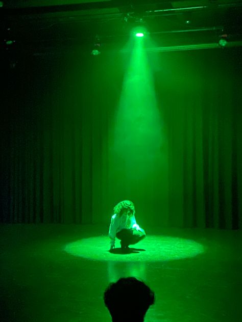 Green lights show aesthetic dance performance concert stage Green Stage Lighting, Radium Girls Aesthetic, Green Lighting Aesthetic, Dance Show Aesthetic, Stage Lights Aesthetic, Drama Performance, Green Runway, Green Hour, Carrie The Musical