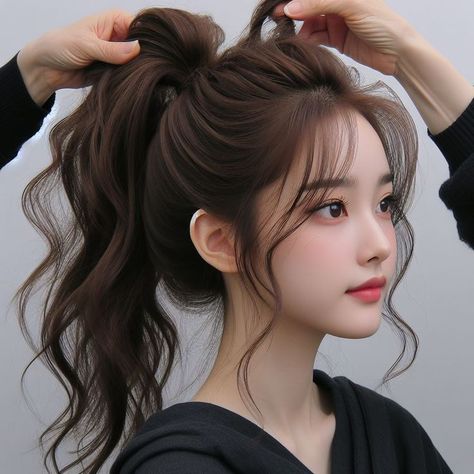 Chinese Ponytail Hairstyle, Chinese Ponytail, Japanese Ponytail, Messy High Ponytails, Volume Ponytail, Korean Hairstyles Women, Two Ponytail Hairstyles, Fairy Ball, Voluminous Ponytail