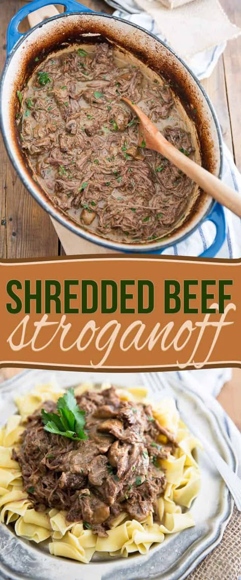 Braised Beef Stroganoff, Shredded Beef Recipes Stovetop, Recipes Using Shredded Beef, What To Do With Shredded Beef, Shredded Beef Pasta, Pot Roast Beef Stroganoff, Classic Beef Stroganoff, Blade Roast, Shredded Beef Recipes