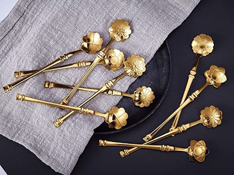 Stainless Steel Tableware Creative Dessert Spoons Sugar Spoon Coffee Spoon Teaspoon Ice-Cream Spoon Mixing Spoon Stir Bar Spoon Ice Tea Spoon (Gold) Long Coffee Spoon, Gold Espresso Spoons, Mini Spoons For Tiered Tray, Christmas Spoons Silver, Tea Party Accessories Products, Modern Spoon Collection Display, Spoon Sets, Flower Spoon, Gold Spoon