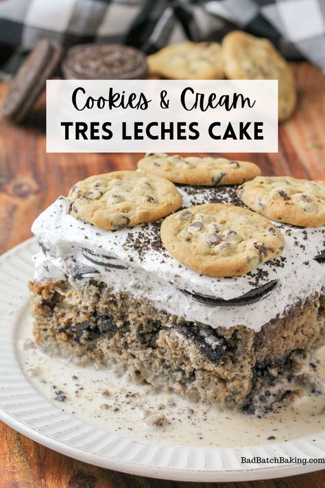 Crumbl Tres Leches Cookie, Crumbl Tres Leches Cake, Cookie Butter Tres Leches, Chocolate Tres Leches Cake With Box Cake, Cookies And Cream Tres Leches Cake, Oreo Tres Leches Cake Recipe, Flavored Tres Leches Cake, Cake Mix Tres Leches Cake Recipe, Oreo Tres Leches Cake