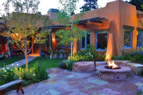 South Western Landscape  A courtyard and fire pit create a place of refuge and beauty Southwestern Architecture, Southwest Interiors, Landscape Design Portfolio, Mexico Homes, Construction Portfolio, Residential Landscape Design, Land Ideas, Inspo Wall, Landscape Portfolio