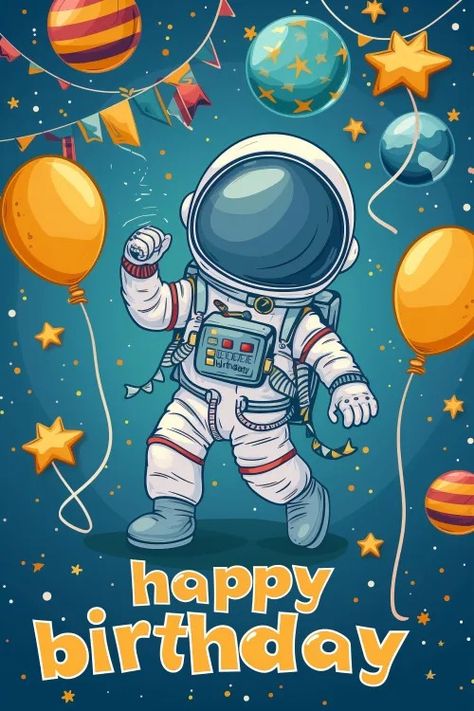 Space Birthday Party Decorations, Astronaut Printable, Spaceman Art, Happy Birthday Cartoon, Birthday Astronaut, Astronaut Theme, Space Invitation, Astronaut Cartoon, Art Spatial