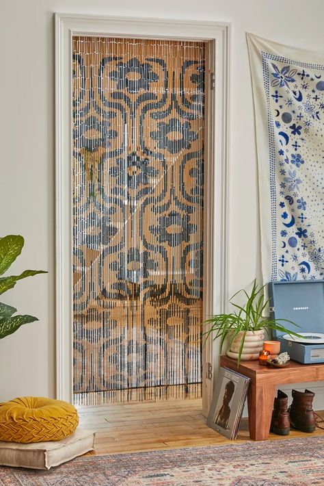 Tullia Floral Bamboo Beaded Curtain | Urban Outfitters Bamboo Door Curtain, Bamboo Door, Beaded Curtains Doorway, Urban Outfitters Curtains, Beaded Door Curtains, Bamboo Beaded Curtains, Door Beads, Closet Curtains, Beaded Curtain