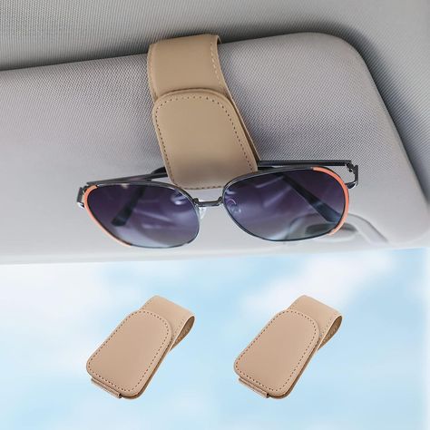 Sunglass Holder for Car Visor Sunglasses Clip Magnetic Leather Glasses Eyeglass Holder Interior Car Accessories for Woman Man - 2 Packs Beige Blue Car Accessories, Interior Car Accessories, Visor Sunglasses, Car Visor, Aesthetic Car, Car Accessories For Girls, Car Accessories For Women, Interior Car, In Aesthetic