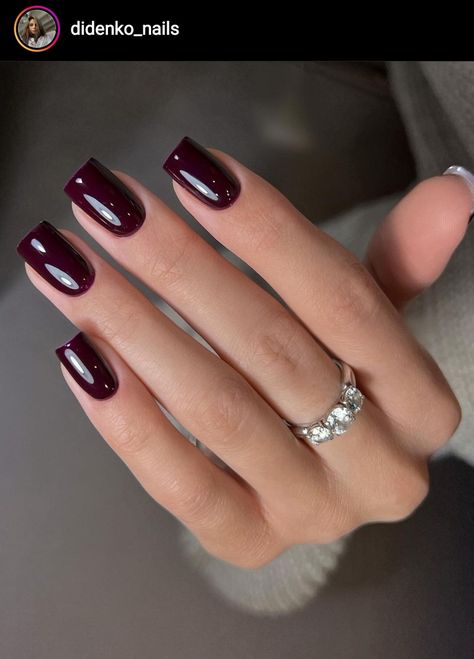 French Classy Nails, Nails Inspo February, Short Dark Nails Acrylic, Fall Nails Tan Skin, Wide Nails Shape, Deep Purple Nails Acrylic, Burgundy Nails Square, One Color Almond Nails, Interview Nails Professional