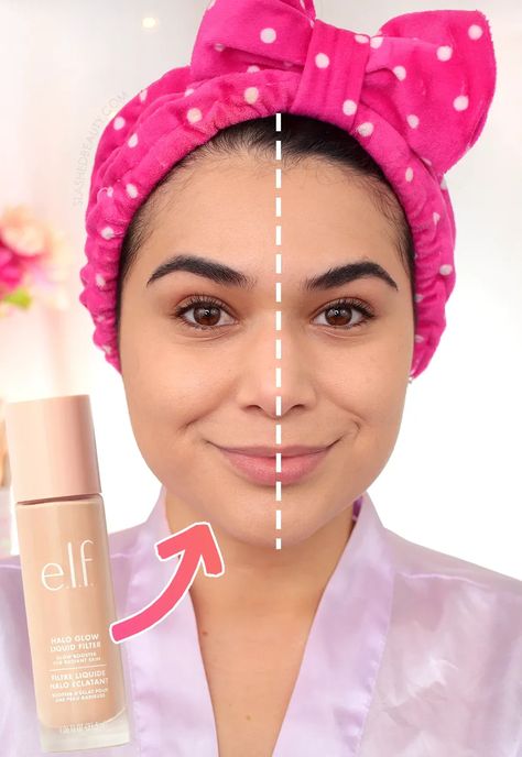 Check out how the elf Halo Glow Liquid Filter works as 3 different products to help boost your glow! | Slashed Beauty Elf Halo Glow Liquid Filter Tutorial, How To Use Elf Halo Glow, Elf Halo Glow Liquid Filter Swatches, Elf Glow Filter, Elf Makeup Looks, Best Elf Products, Elf Halo Glow Liquid Filter, Elf Halo Glow, Beauty Recommendations