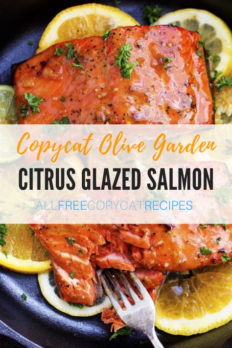 This glazed salmon recipe tastes just like the five-star dish on the Olive Garden menu. After all the Thanksgiving dishes (and leftovers!), treat yourself with something light, fresh, and fabulously tasty... Olive Garden Salmon Recipe, Olive Garden Salmon, Olive Garden Menu, Orange Marinade, Citrus Salmon, February Recipes, Olive Garden Soups, Salmon Glaze Recipes, Olive Garden Recipes