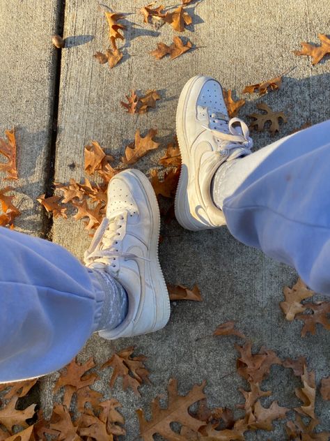 Light Blue Fall Aesthetic, Blue Fall Aesthetic, Sweatpants White, Fall Pictures, Fall Aesthetic, Fall Leaves, White Light, Autumn Leaves, Brandy