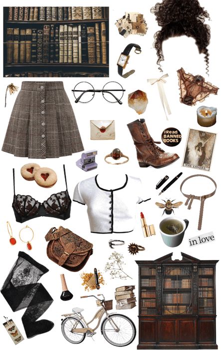 Bookworm Aesthetic Outfit, Librarian Aesthetic, Bookworm Clothes, College Apartment Diy, Curly Bun, Outfit Polyvore, Harry Potter Style, Aesthetic Dress, Outfit Challenge