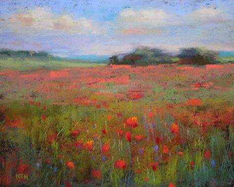 Painting My World: First Painting of 2011 ...Field of Poppies Poppy Field Painting, Field Of Poppies, Pastel Artwork, Pastel Landscape, Poppy Painting, 수채화 그림, Poppy Field, Abstract Art Landscape, Abstract Landscape Painting