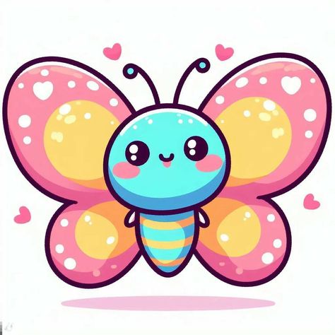 Butterfly Cartoon Drawing, Cute Butterfly Cartoon, Kawaii Butterfly, Aesthetic Highlight Covers Instagram Pink, Butterfly Cartoon, Whimsical Art Paintings, Baby Art Projects, Cartoon Butterfly, Butterfly Illustration