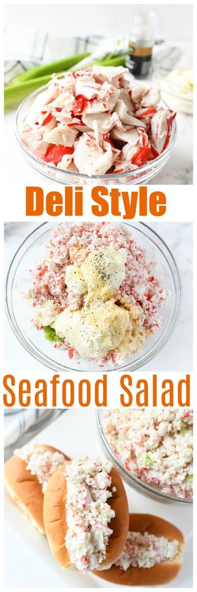 Salad Seafood- This delicious deli-style seafood salad is made with imitation crab meat, celery, and other common ingredients. It is delicious by itself, on a salad, or in a sandwich. #seafoodsalad #crabsalad #crabmeatsalad #imitationcrab  via @sizzlingeats Crab Meat Salad Recipe, Crab Meat Salad, Baked Stuffed Shrimp, Summer Fruit Recipes, Crab Salad Recipe, Sea Food Salad Recipes, Meat Salad, Deli Style, Crab Salad