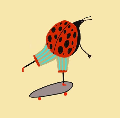 Fun Animal Doodles, Lady Bird Illustration, Cartoon Bugs Drawing, Ladybird Illustration, Ladybug Illustration, Bug Illustration, Ladybug Drawing, Beetle Illustration, Bug Art