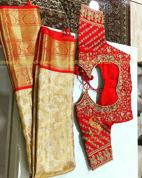 Embroidery Blouse Designs Bridal, Kanjeevaram Lehenga, Heavy Blouses, Blouse Designs Bridal, Red Blouse Design, Dupatta Bridal, Magam Work Designs, Mirror Work Blouse Design, Latest Bridal Blouse Designs