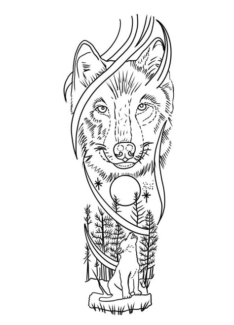 Wolf Stencil, Tattoo Stencil Designs, Ancient Art Tattoo, Animal Sleeve, Animal Sleeve Tattoo, Wolf Tattoo Sleeve, Native American Tattoos, Stencil Outline, Tattoo Outline Drawing