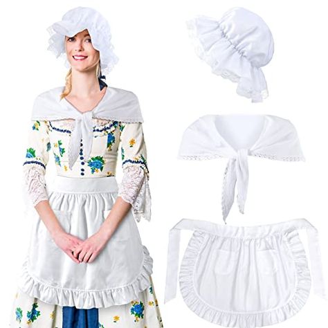 Colonial Costume, Mob Cap, Pilgrim Costume, Cosplay Maid, Old Lady Costume, White Shawl, White Costumes, Costume Set, Waist Apron